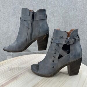 Buckle Vintage 93 Cali Ankle Boots Womens 8.5 Gray Peep Toe Studded Cali Bootie